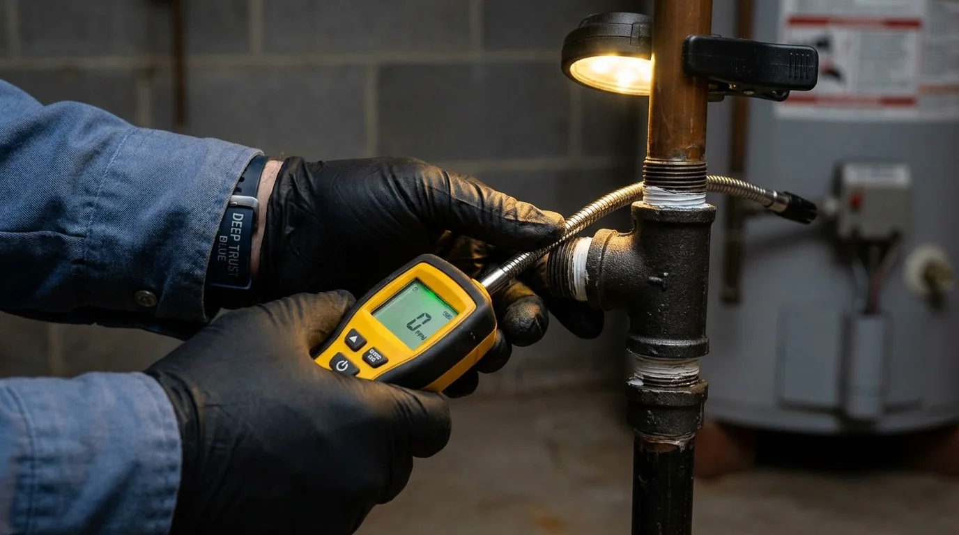Gas leak detection with electronic sniffer by Johns Plumbing LLC in Merkel