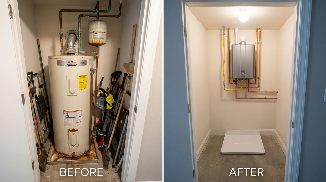 Tank water heater versus wall-mounted tankless unit comparison for Merkel, TX homeowners