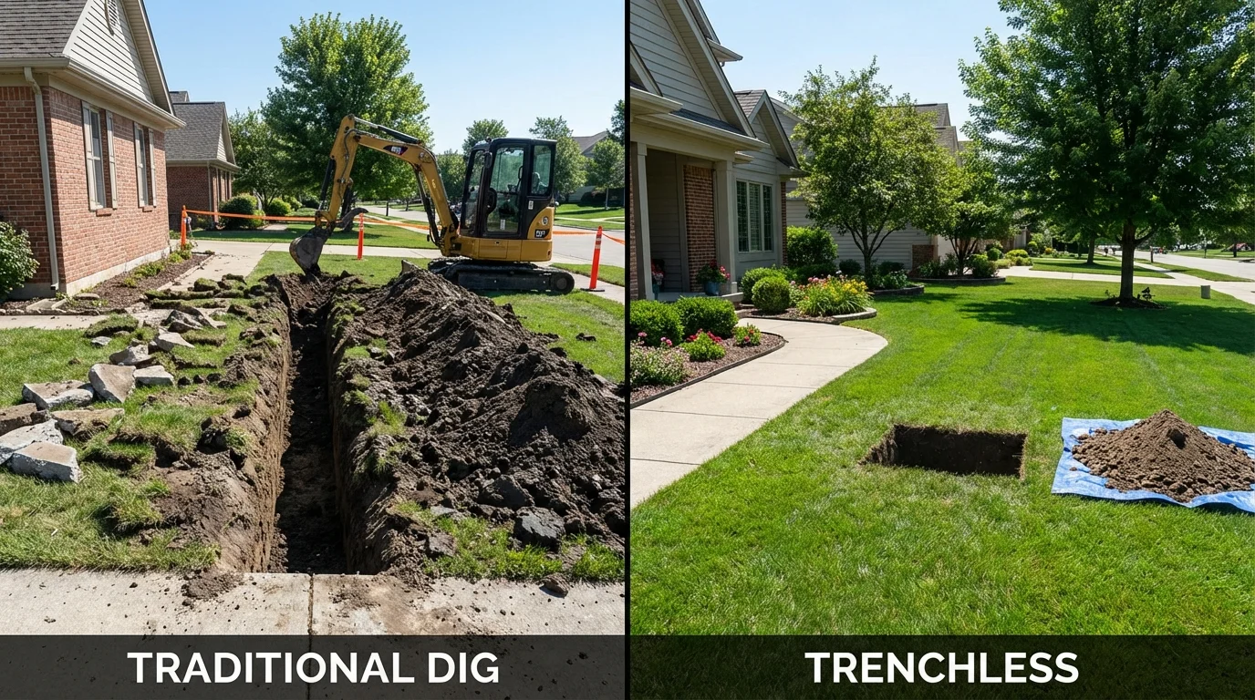Trenchless sewer repair with minimal yard damage versus traditional excavation in Merkel, TX